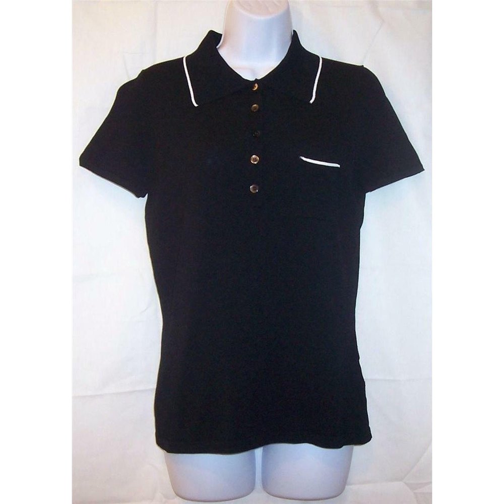 SIMPLY VERA WANG Top Sz S Black White Trim Rayon Casual‎ Short Sleeves
